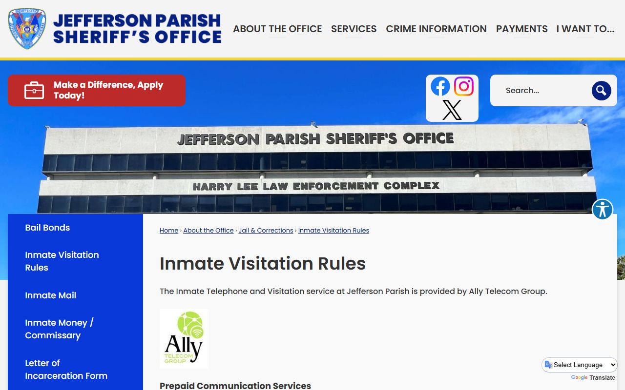 Jefferson Parish inmate visitation rules for JPCC video visits
