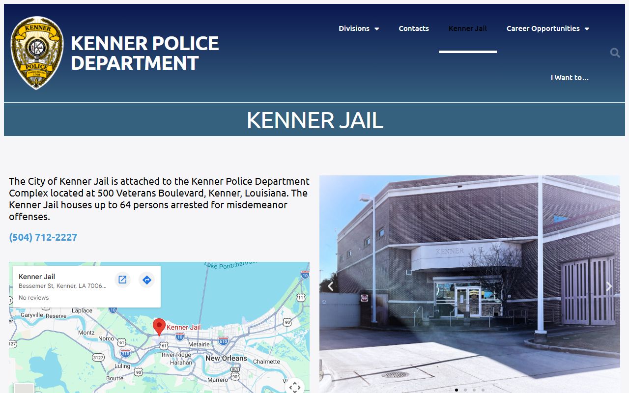 Official Kenner Jail page with municipal jail rules